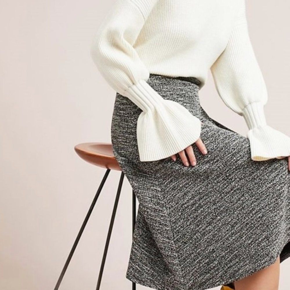 Anthropologie Isla Maude Marled Grey Midi Flare Skirt - XS (Fits XS thru M)